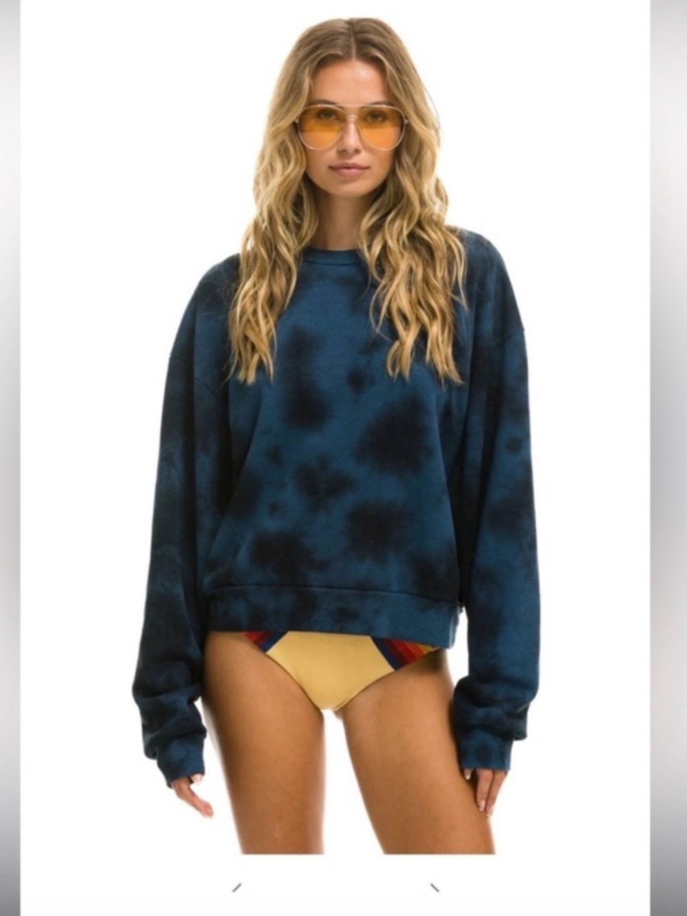 Aviator Nation Navy and Black Tie-Dye Crewneck Sweatshirt Size Small Unisex